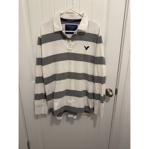 American‎ Eagle Men's Classic Fit Eagle Polo White Gray Size XL